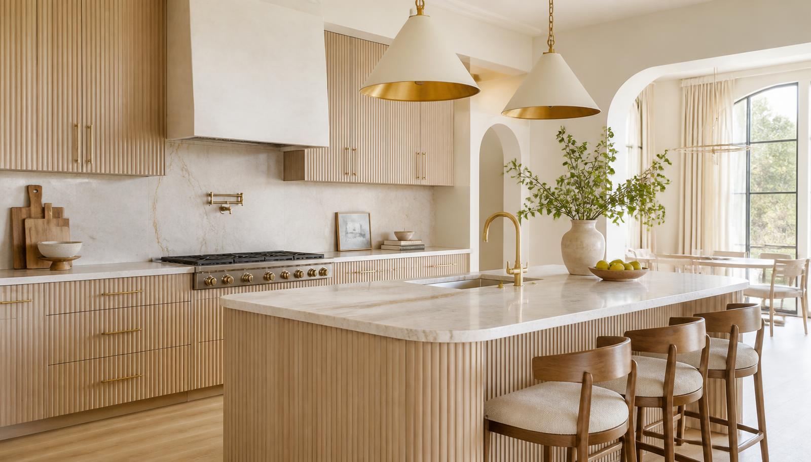 Catalog page showing a remodeled kitchen with light oak cabinetry
