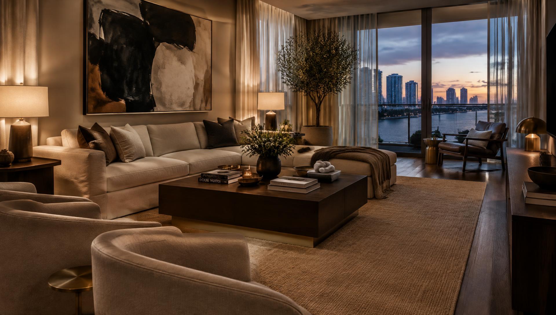 Fully decorated and staged Miami living room ready for handover
